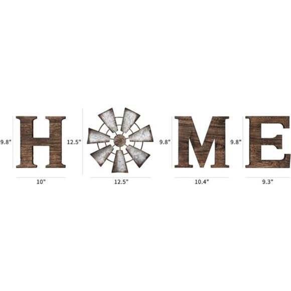 Farmhouse Wall Decor Wooden Home Sign with Metal Windmill for O Rustic Hanging - Picture 7 of 7